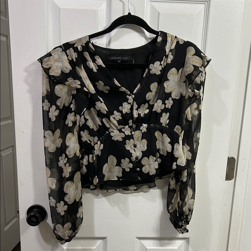 Sheer Black Floral Top by Express